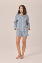 Gingerlilly Susanna Cotton Long Sleeve Shortie PJ Set - Navy Stripe - Front alt