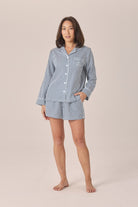 Gingerlilly Susanna Cotton Long Sleeve Shortie PJ Set - Navy Stripe - Front