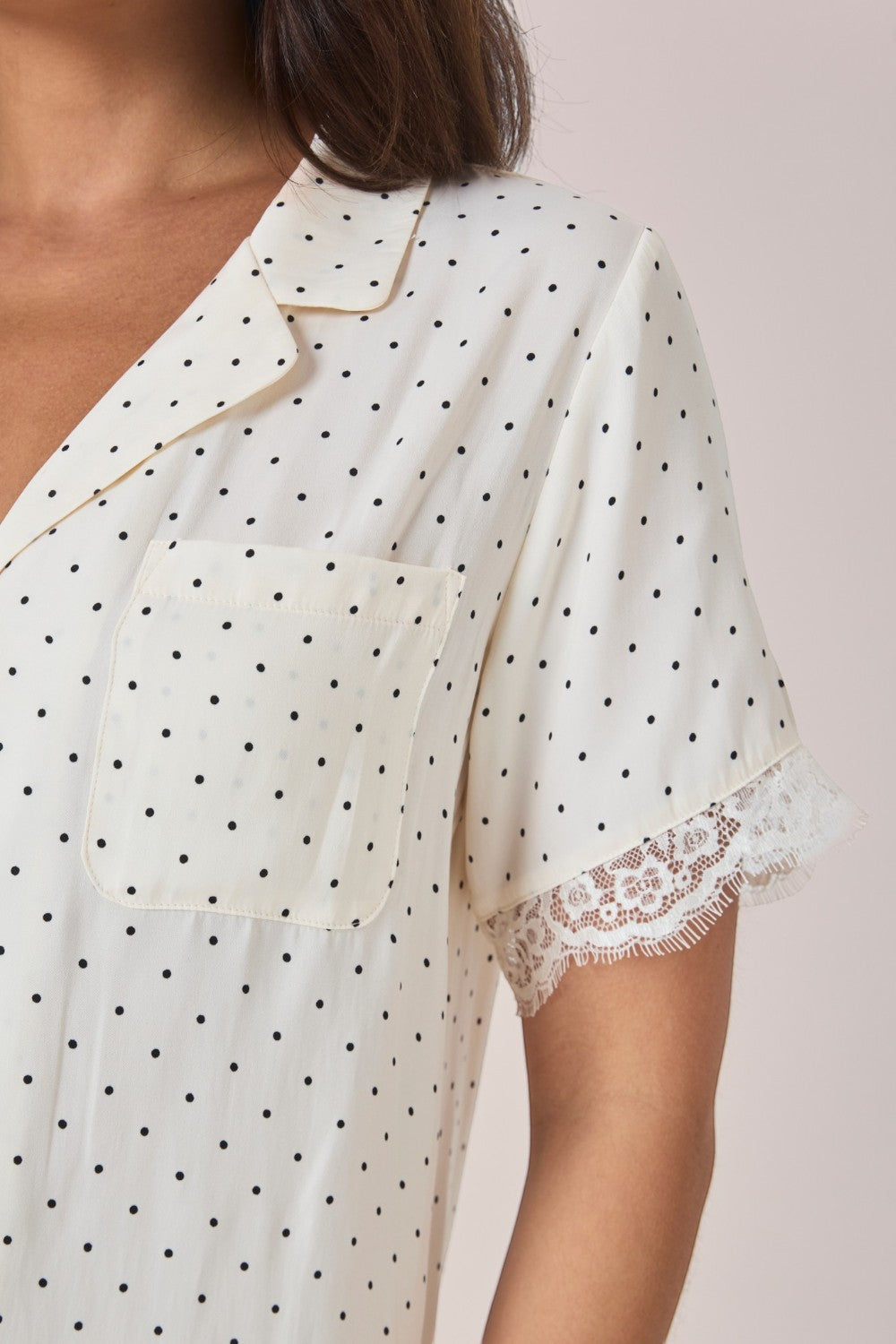 Gingerlilly Celine Short Spot PJ Set - Ivory - Detail