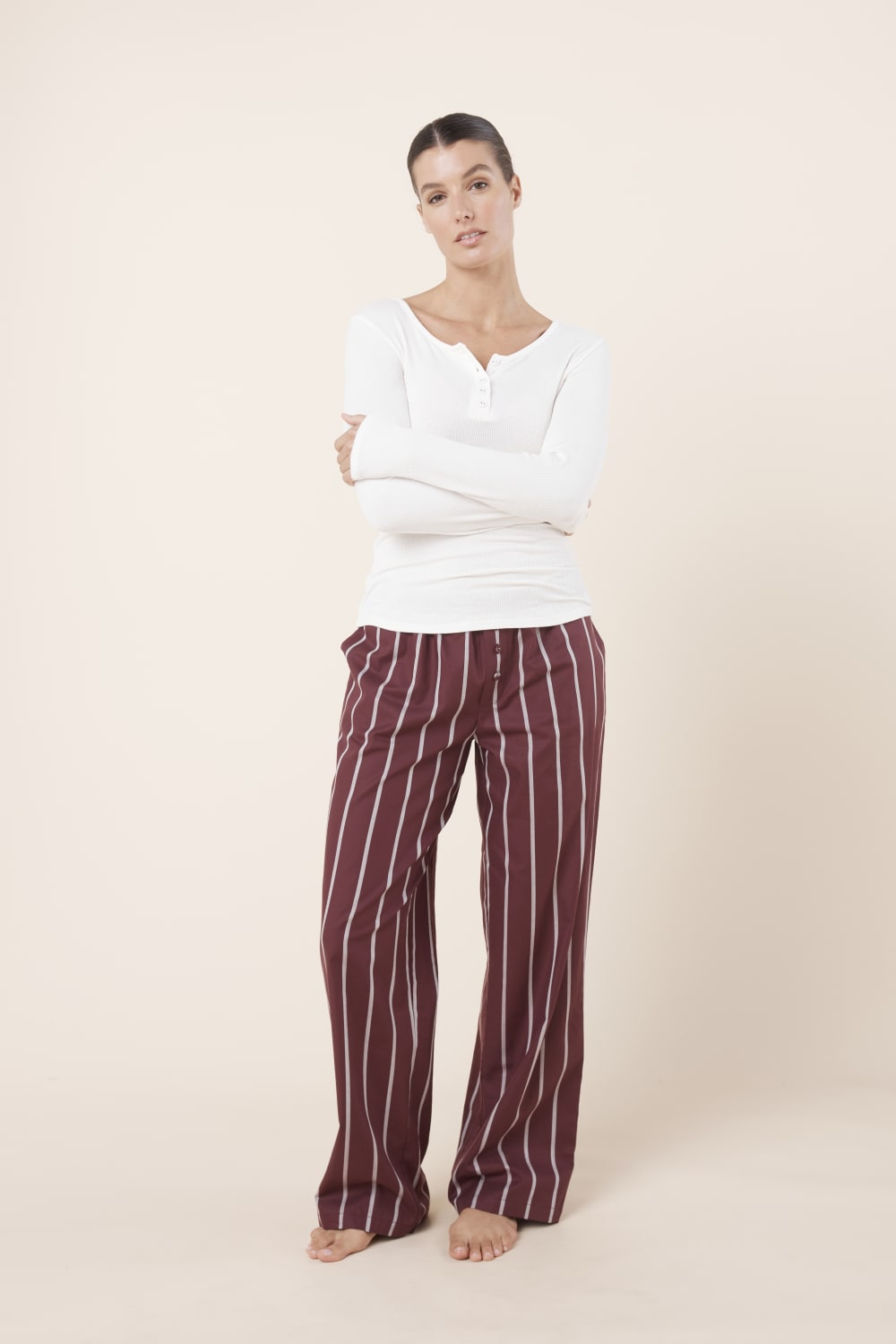 Chloe Cotton PJ Pants Burgundy Front