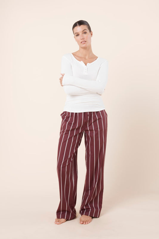 Chloe Cotton PJ Pants Burgundy Front