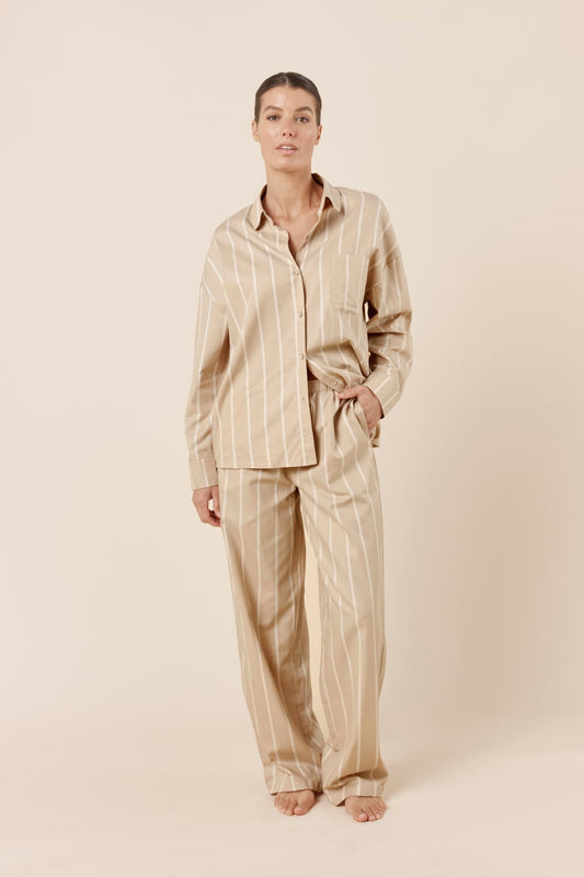 Chloe Cotton Striped PJ Set Biscuit front