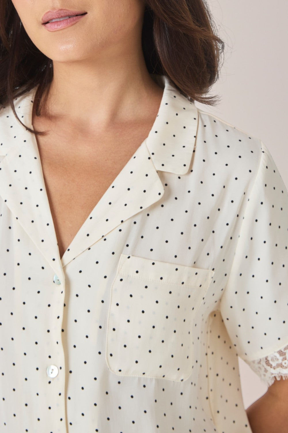 Gingerlilly Clarisse Short Sleeve Spot PJ Set - Ivory - Detail