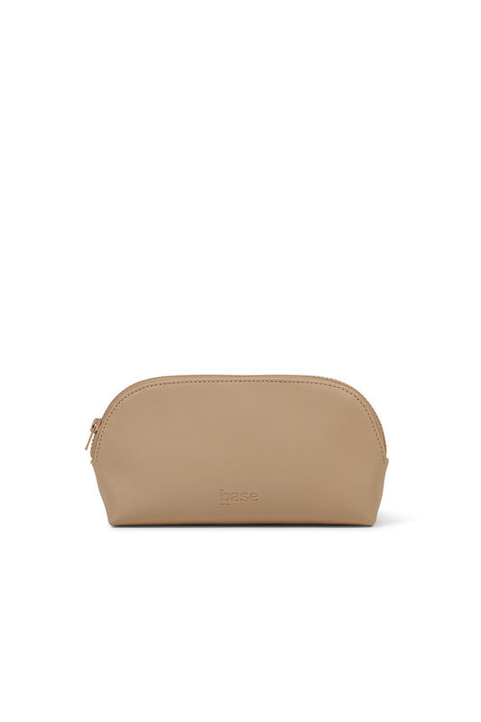 Small sand-colored cosmetic makeup bag with zipper, minimalist design, Gingerlilly Sleepwear