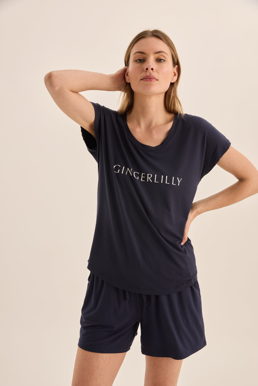 Dahlia Navy Bamboo Short Set | Gingerlilly Sleepwear