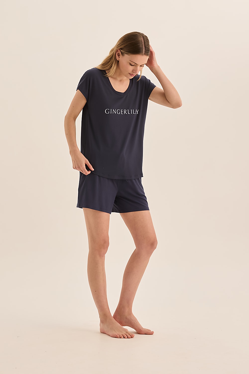 Dahlia Navy Bamboo Short Set | Gingerlilly Sleepwear