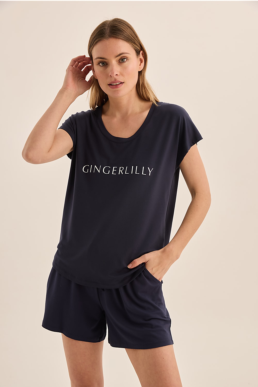 Dahlia Navy Bamboo Short Set | Gingerlilly Sleepwear