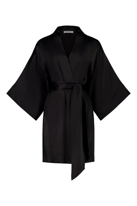 Diamond Pure Silk Black Short Robe | Gingerlilly Sleepwear