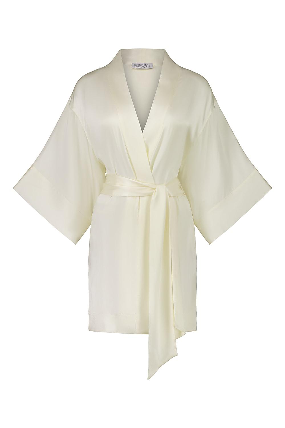 Diamond Pure Silk Ivory Short Robe | Gingerlilly Sleepwear