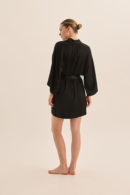 Diamond Pure Silk Black Short Robe | Gingerlilly Sleepwear