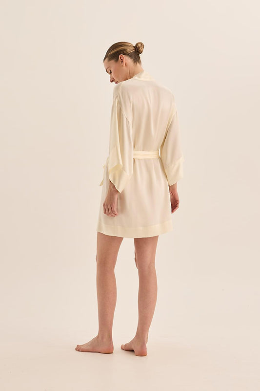 Diamond Pure Silk Ivory Short Robe | Gingerlilly Sleepwear