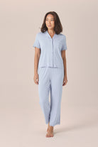 Gingerlilly Dianne Bamboo Long PJ Set with Lace - Blue - Front