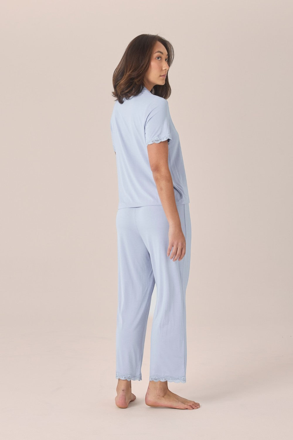 Gingerlilly Dianne Bamboo Long PJ Set with Lace in Blue