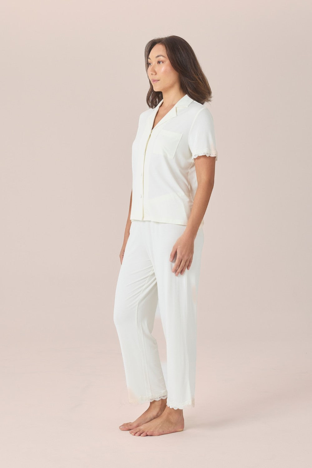 Gingerlilly Dianne Bamboo Long PJ Set with Lace in Ecru