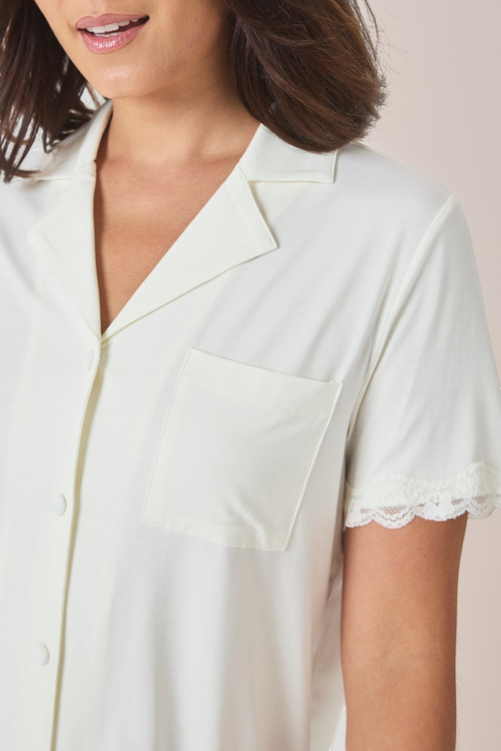 Gingerlilly Dianne Bamboo Long PJ Set with Lace - Ecru - Detail alt