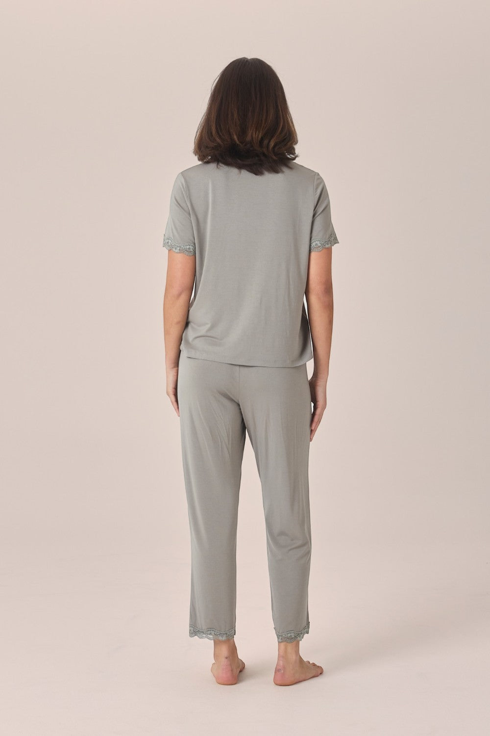 Gingerlilly Dianne Bamboo Long PJ Set with Lace in Olive