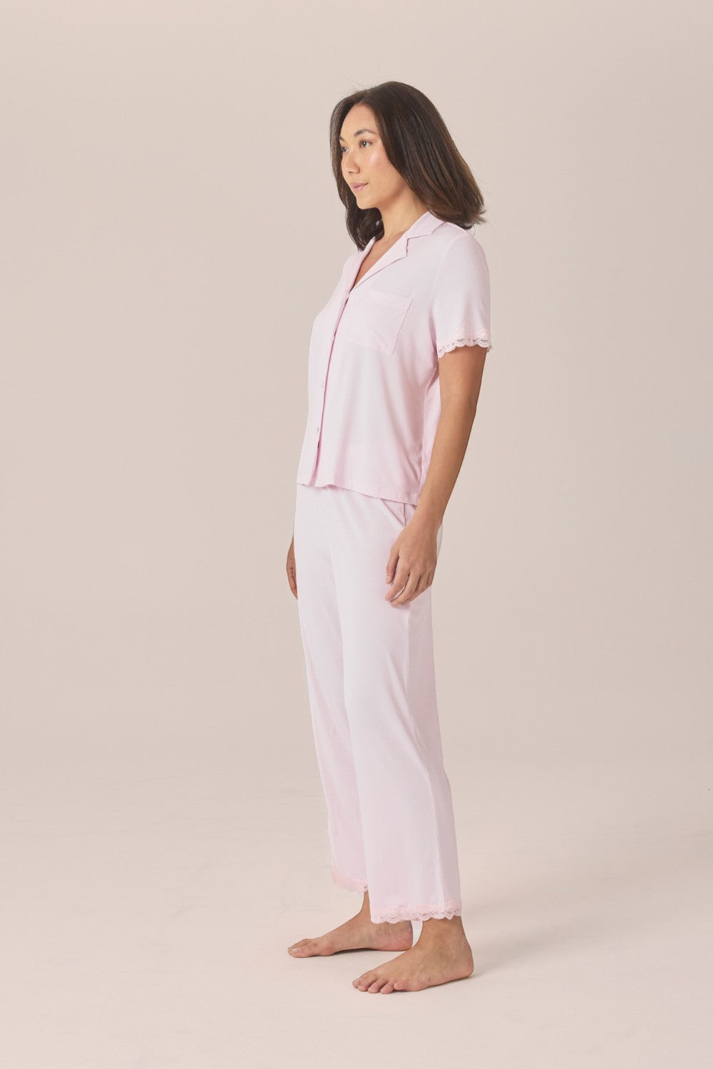 Gingerlilly Dianne Bamboo Long PJ Set with Lace in Pink