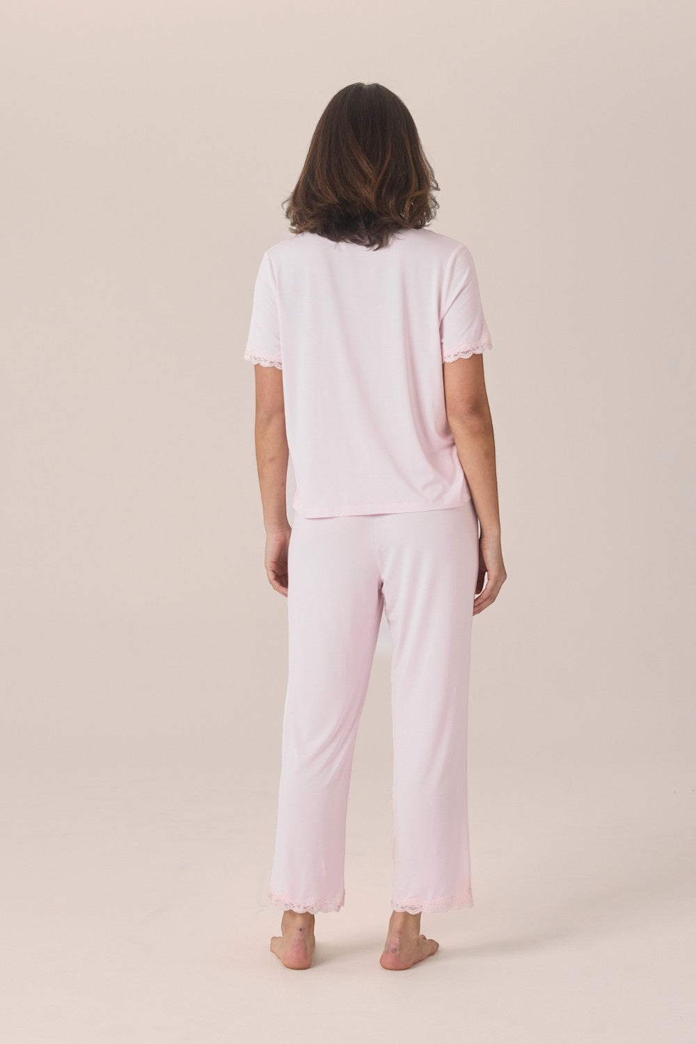 Gingerlilly Dianne Bamboo Long PJ Set with Lace in Pink