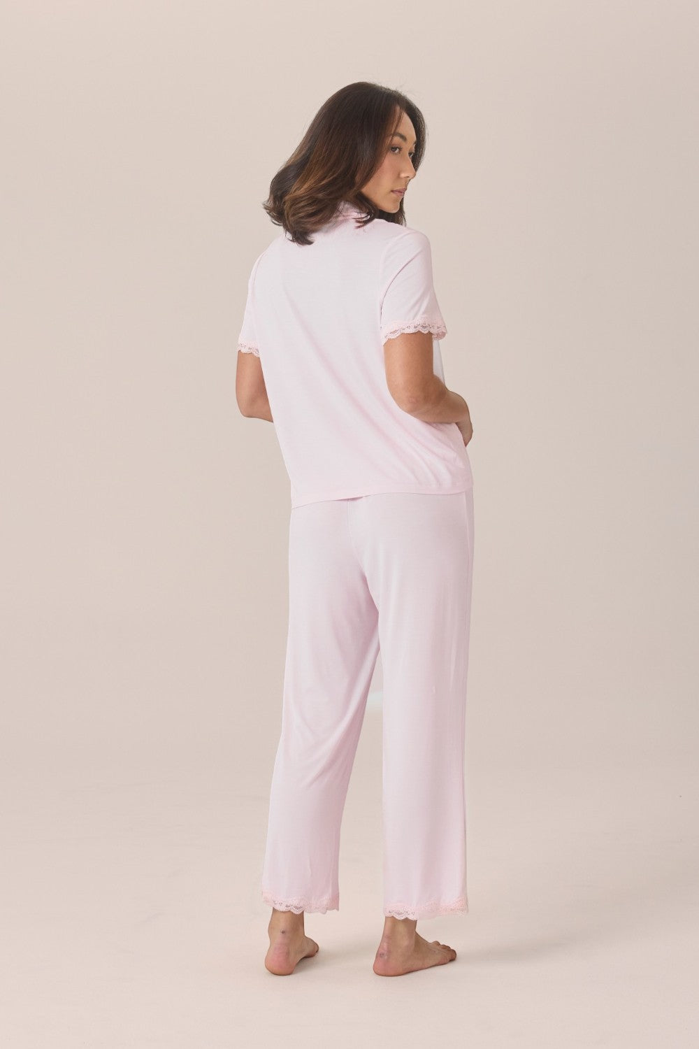 Gingerlilly Dianne Bamboo Long PJ Set with Lace in Pink