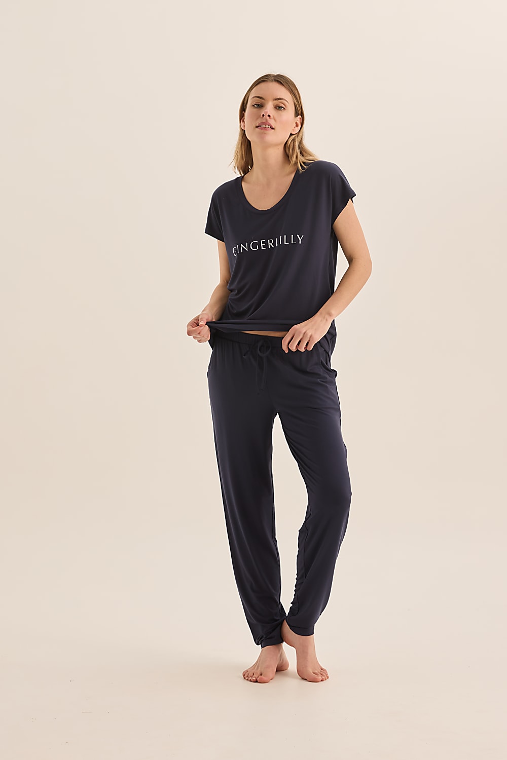 Elara Navy Bamboo Pyjama Set | Gingerlilly Sleepwear