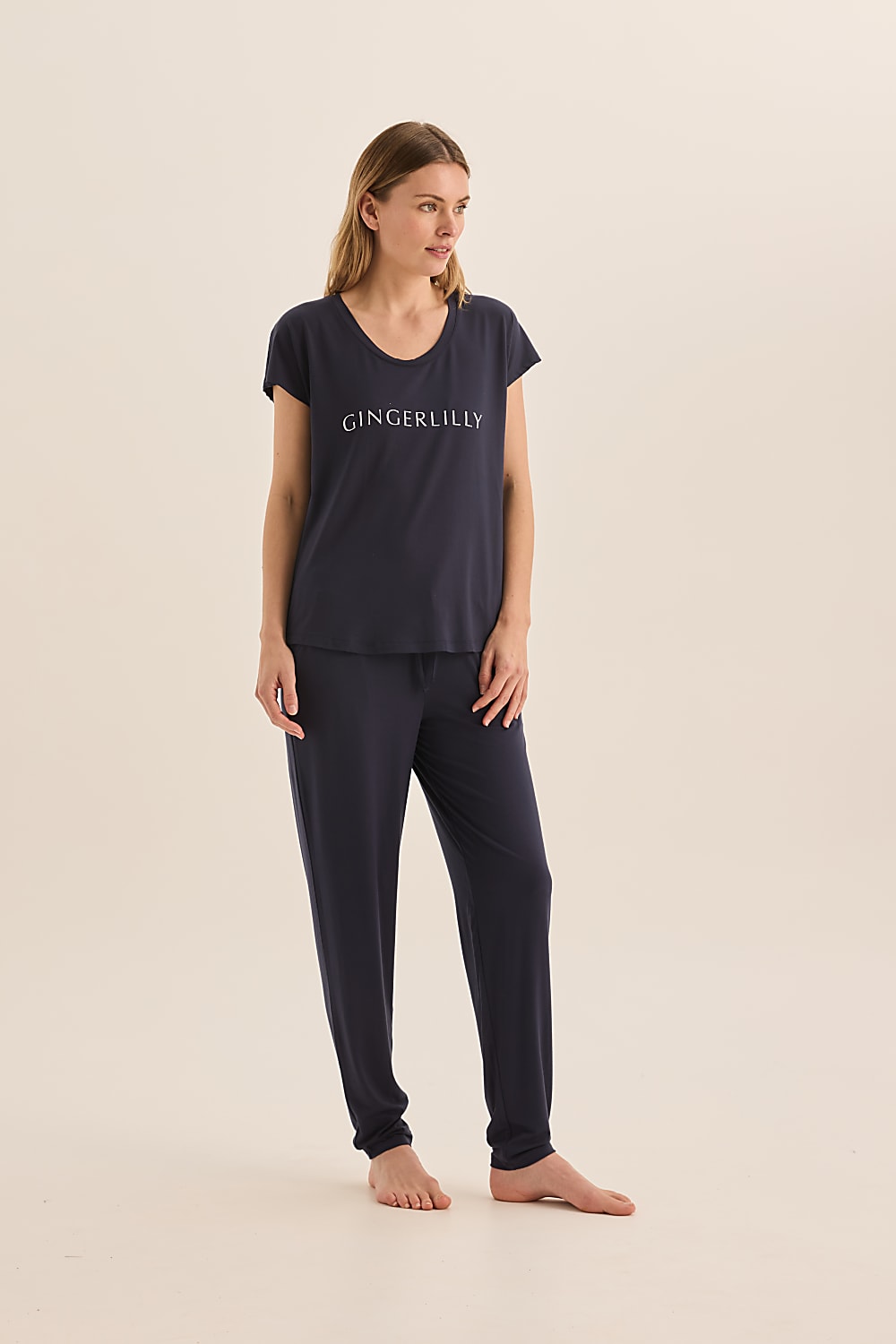 Elara Navy Bamboo Pyjama Set | Gingerlilly Sleepwear