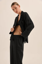 Gingerlilly Emerald Pure Silk Long Sleeve Wide Leg Pyjama Set - Black - Side