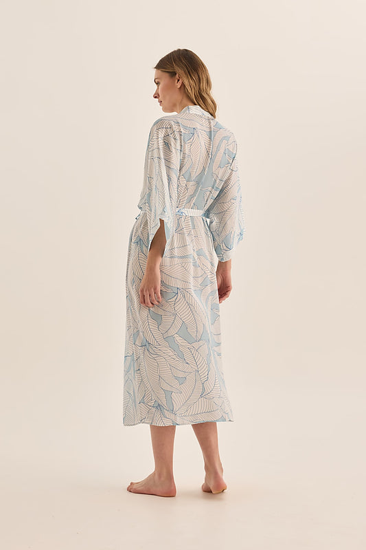 Everly White Blue Printed Robe | Gingerlilly Sleepwear