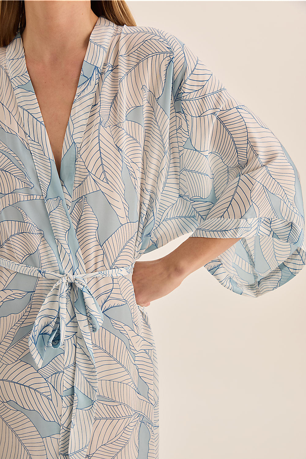 Everly White Blue Printed Robe | Gingerlilly Sleepwear
