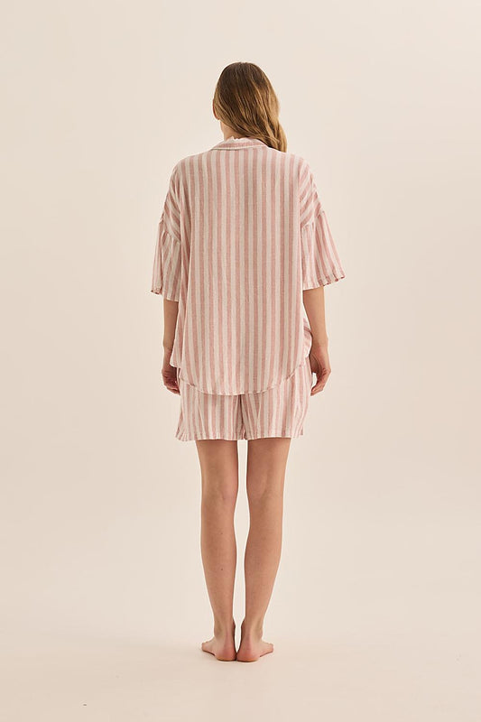 Evie Pink Stripe Linen Short Set | Gingerlilly Sleepwear