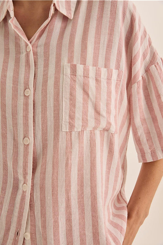 Evie Pink Stripe Linen Short Set | Gingerlilly Sleepwear