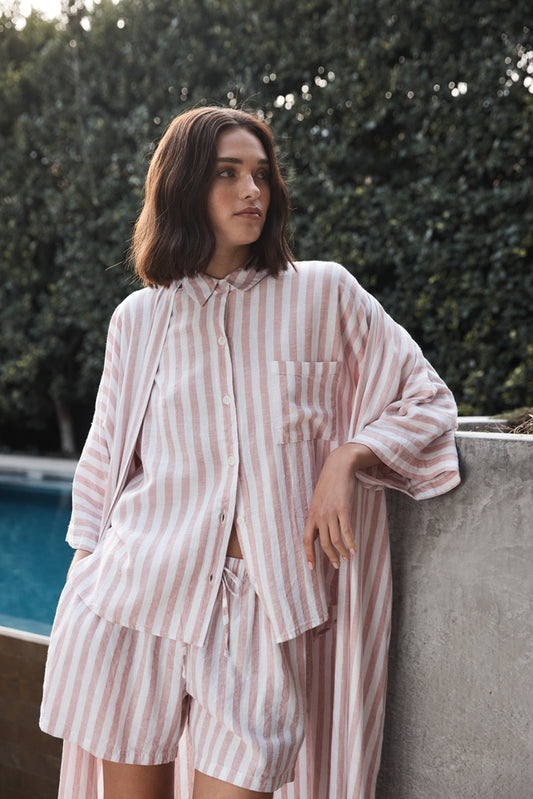 Sunny Pink Stripe Linen Robe | Gingerlilly Sleepwear