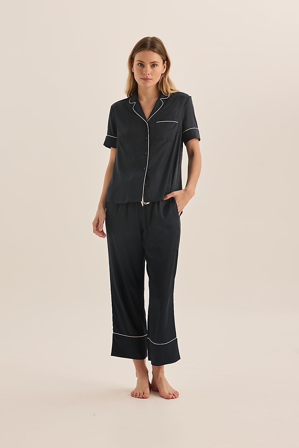 Floriana Navy Satin Pyjama | Gingerlilly Sleepwear