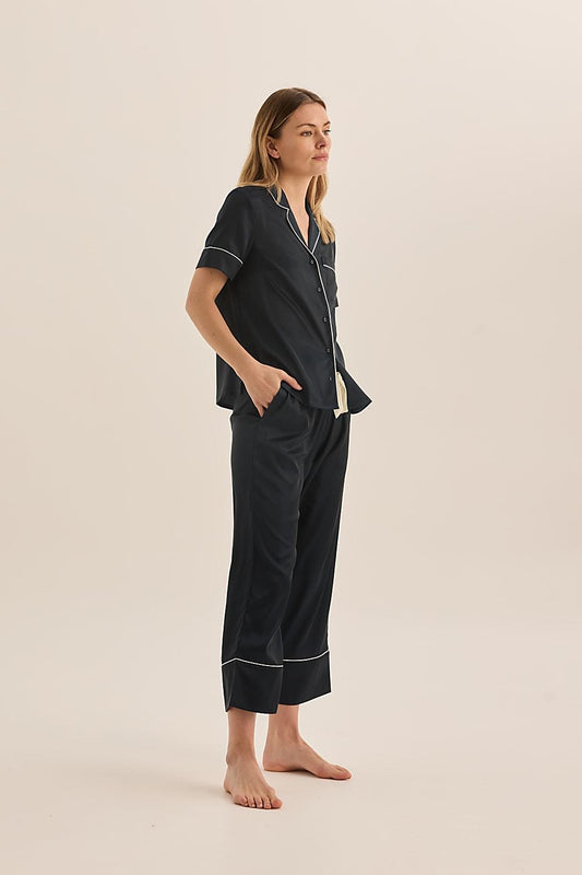 Floriana Navy Satin Pyjama | Gingerlilly Sleepwear