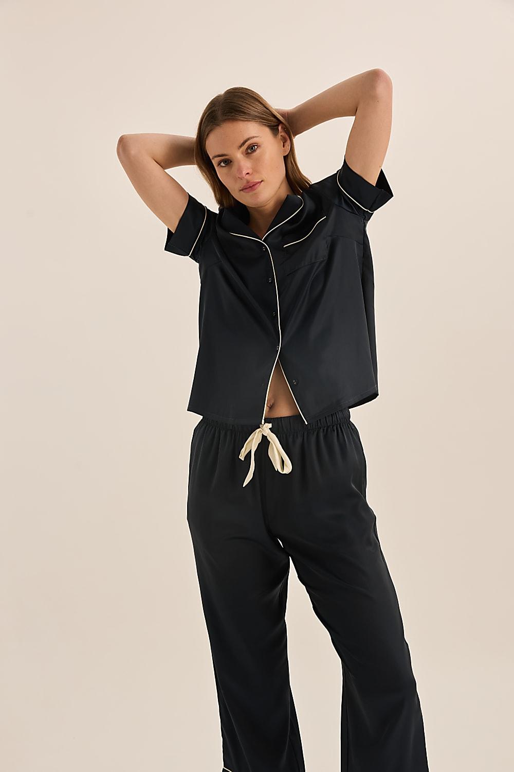 Floriana Navy Satin Pyjama | Gingerlilly Sleepwear