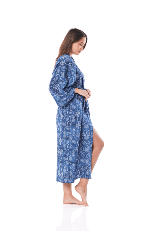 Kelsey Blue Palm Print Robe | Gingerlilly Sleepwear