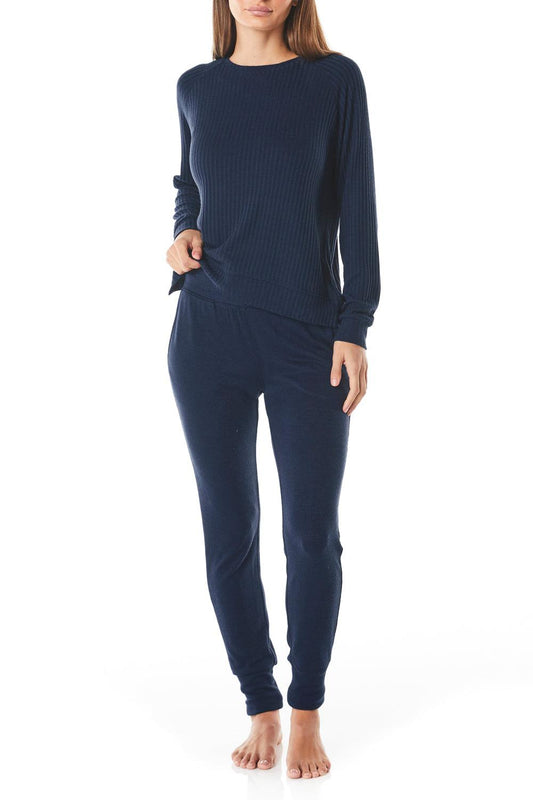 Shelley Navy Rib Round Neck PJ | Gingerlilly Sleepwear