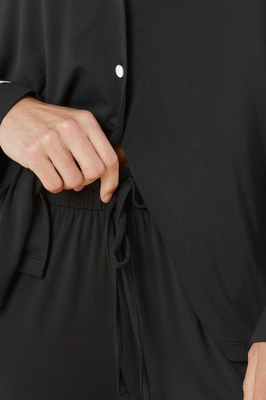 Close-up of Grace Bamboo pyjama PJ Set Black 