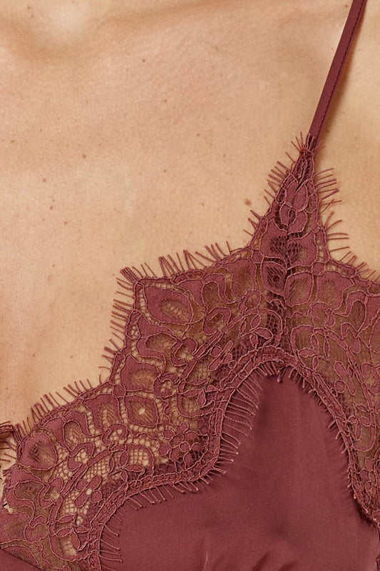 Close-up of a lace-trimmed garment on a beige background