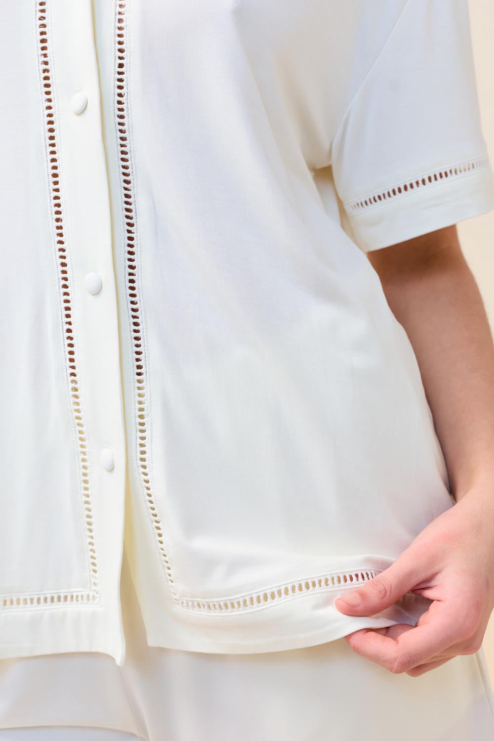 Gingerlilly Helena Short Bamboo PJ Set - Ecru - Detail