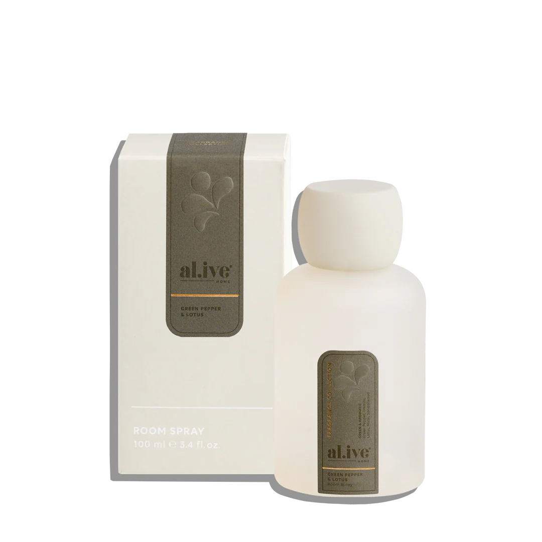 al.ive home green pepper and lotus room spray with box, 100ml, elegant packaging
