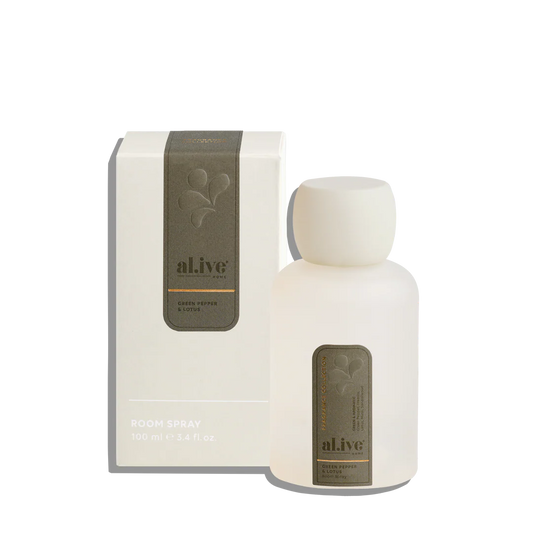 al.ive home green pepper and lotus room spray with box, 100ml, elegant packaging