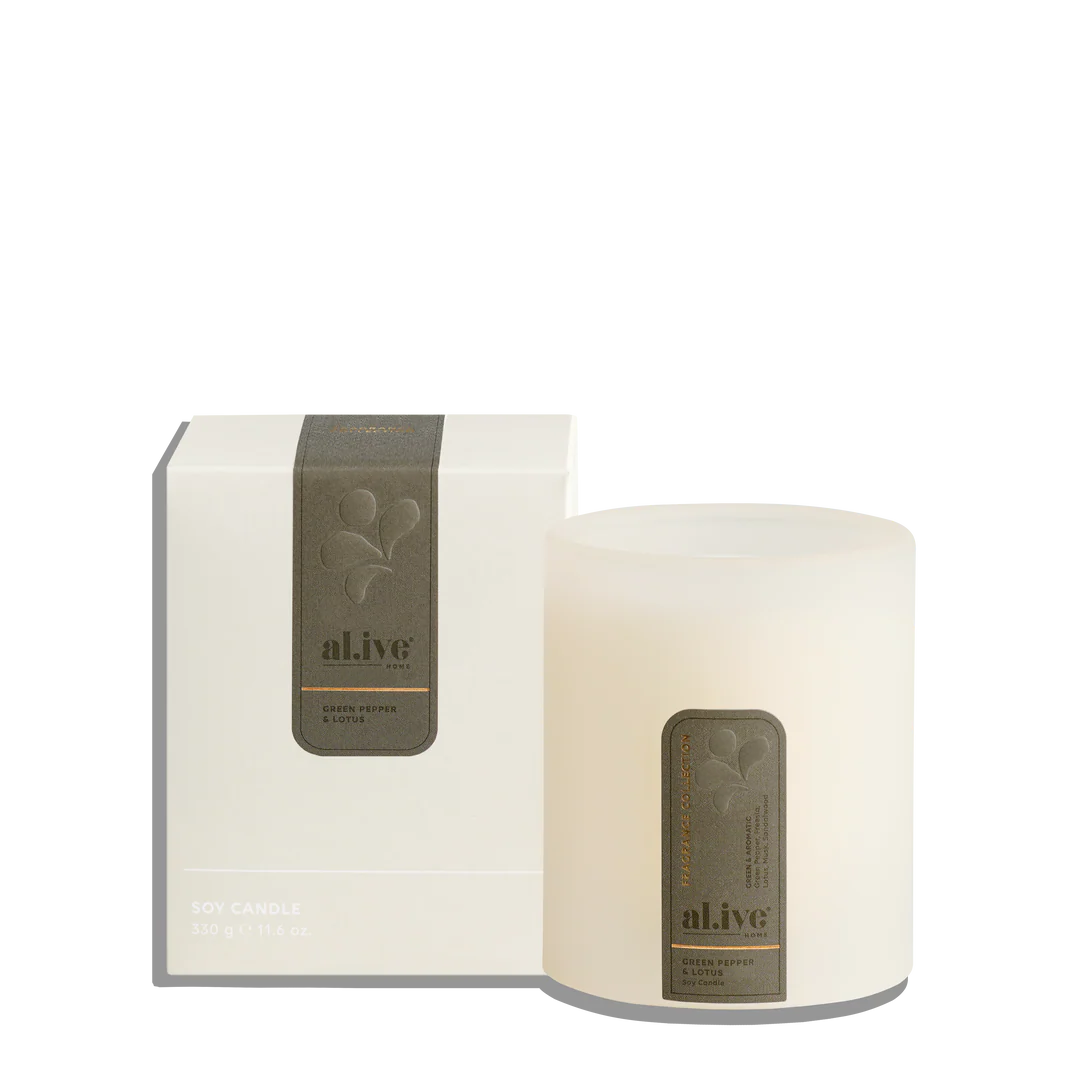 al.ive body green pepper and lotus soy candle with box, home fragrance, Gingerlilly Sleepwear