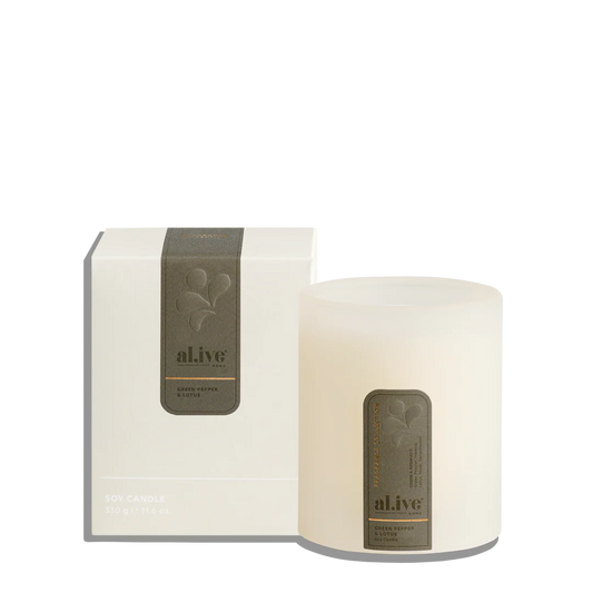 al.ive body green pepper and lotus soy candle with box, home fragrance, Gingerlilly Sleepwear