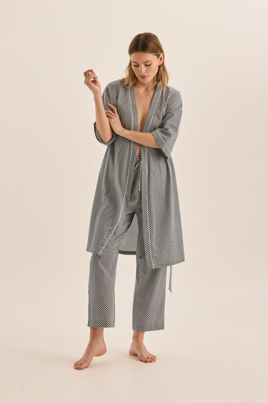 Indigo Navy Diamond Cotton Robe