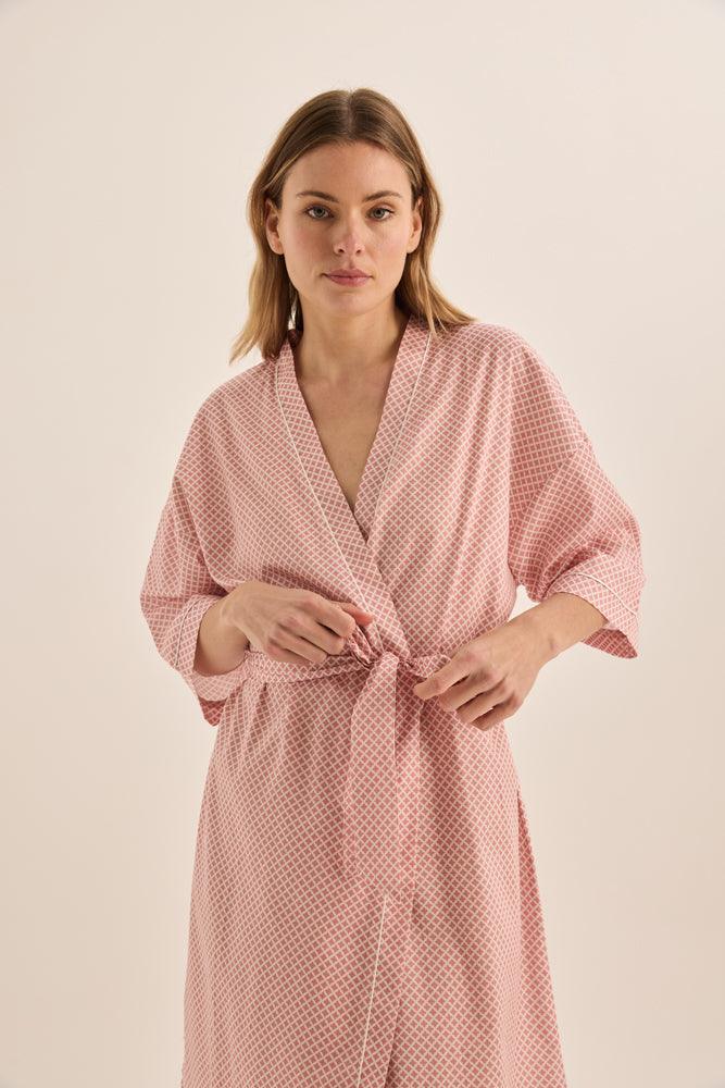 Indigo Pink Diamond Cotton Robe | Gingerlilly Sleepwear