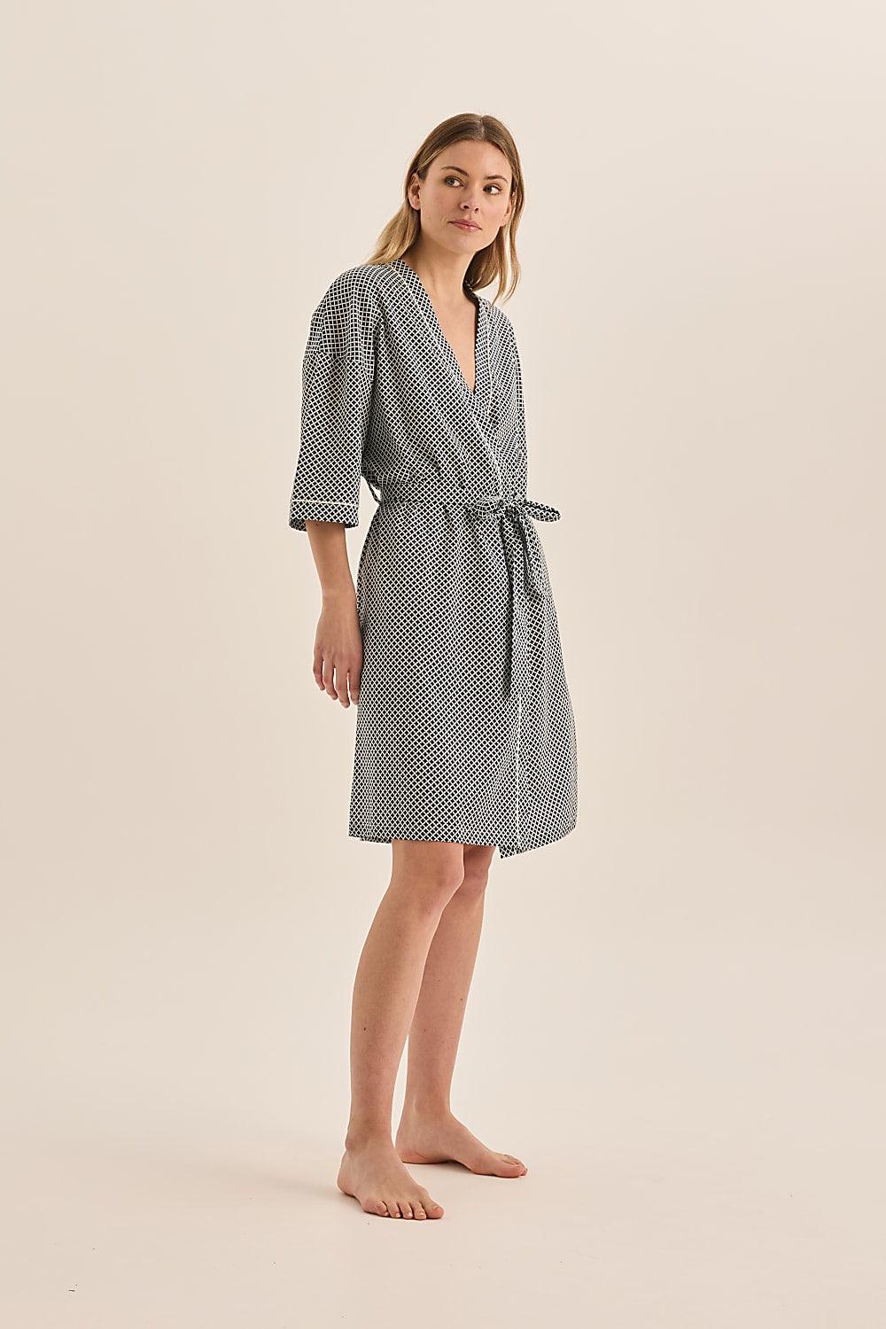 Indigo Navy Diamond Cotton Robe | Gingerlilly Sleepwear