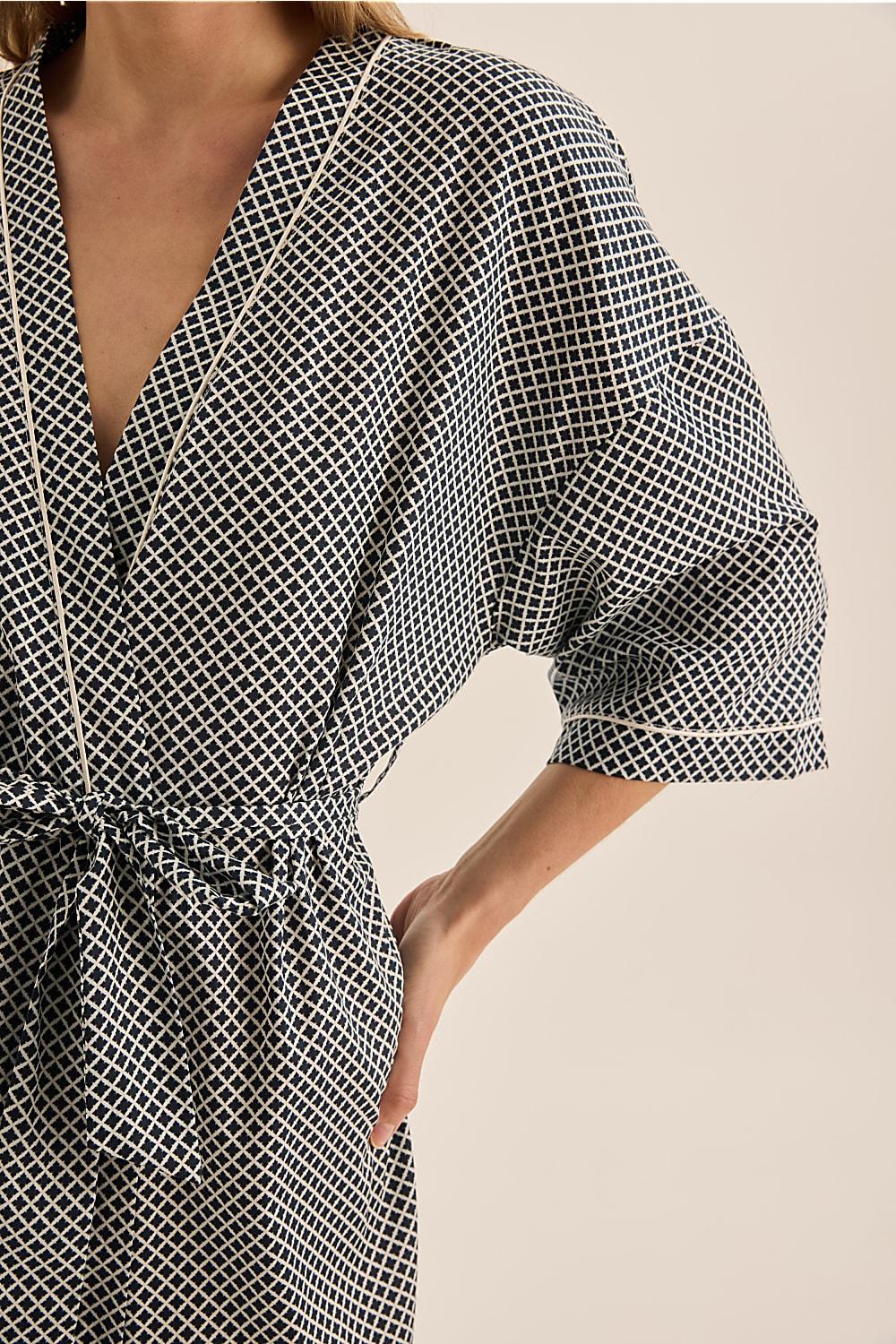 Indigo Navy Diamond Cotton Robe | Gingerlilly Sleepwear