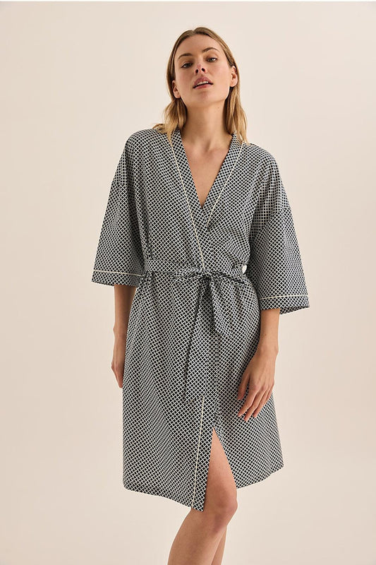 Indigo Navy Diamond Cotton Robe | Gingerlilly Sleepwear