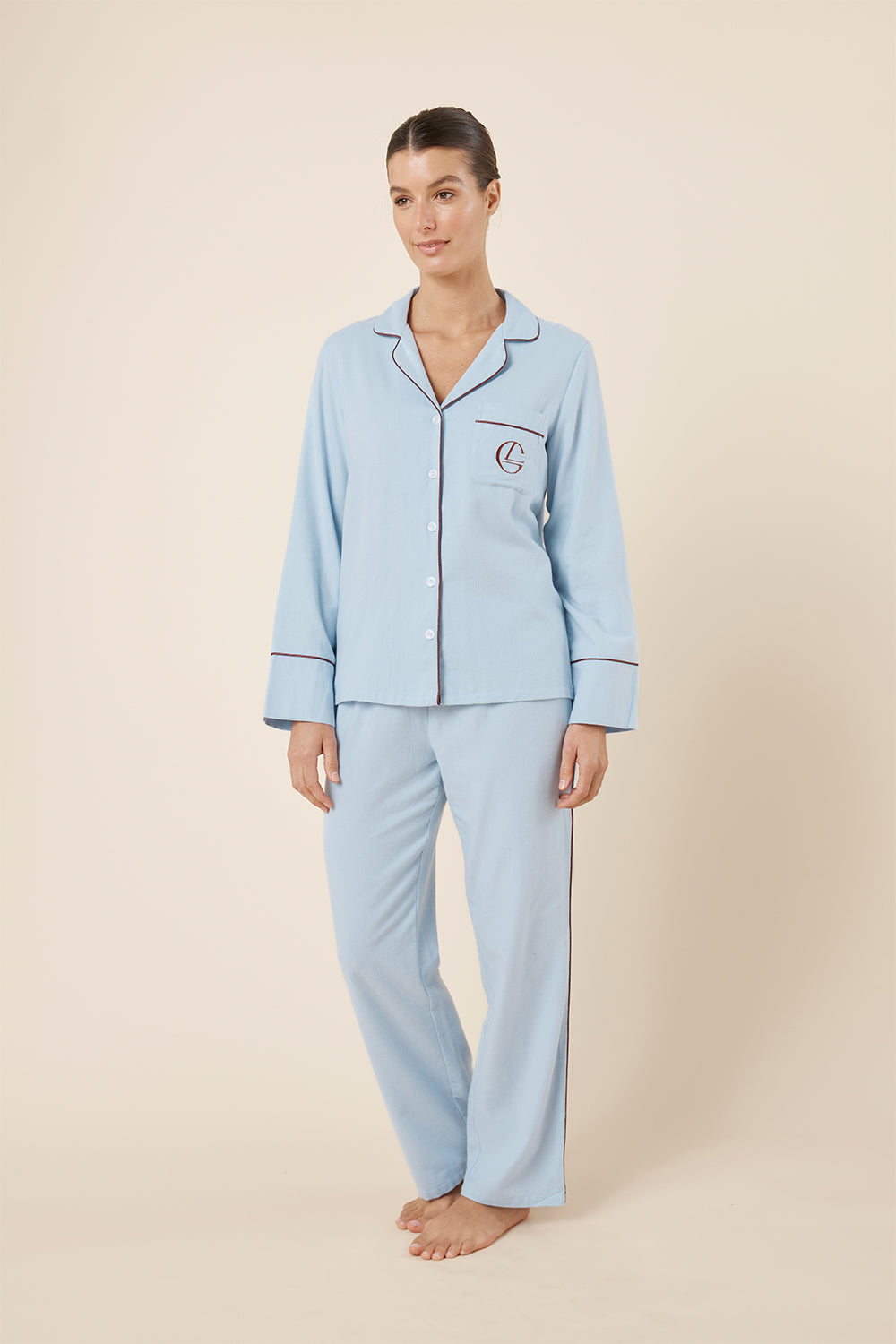 Gingerlilly Isabella Brushed Cotton PJ Set - Blue - Front alt