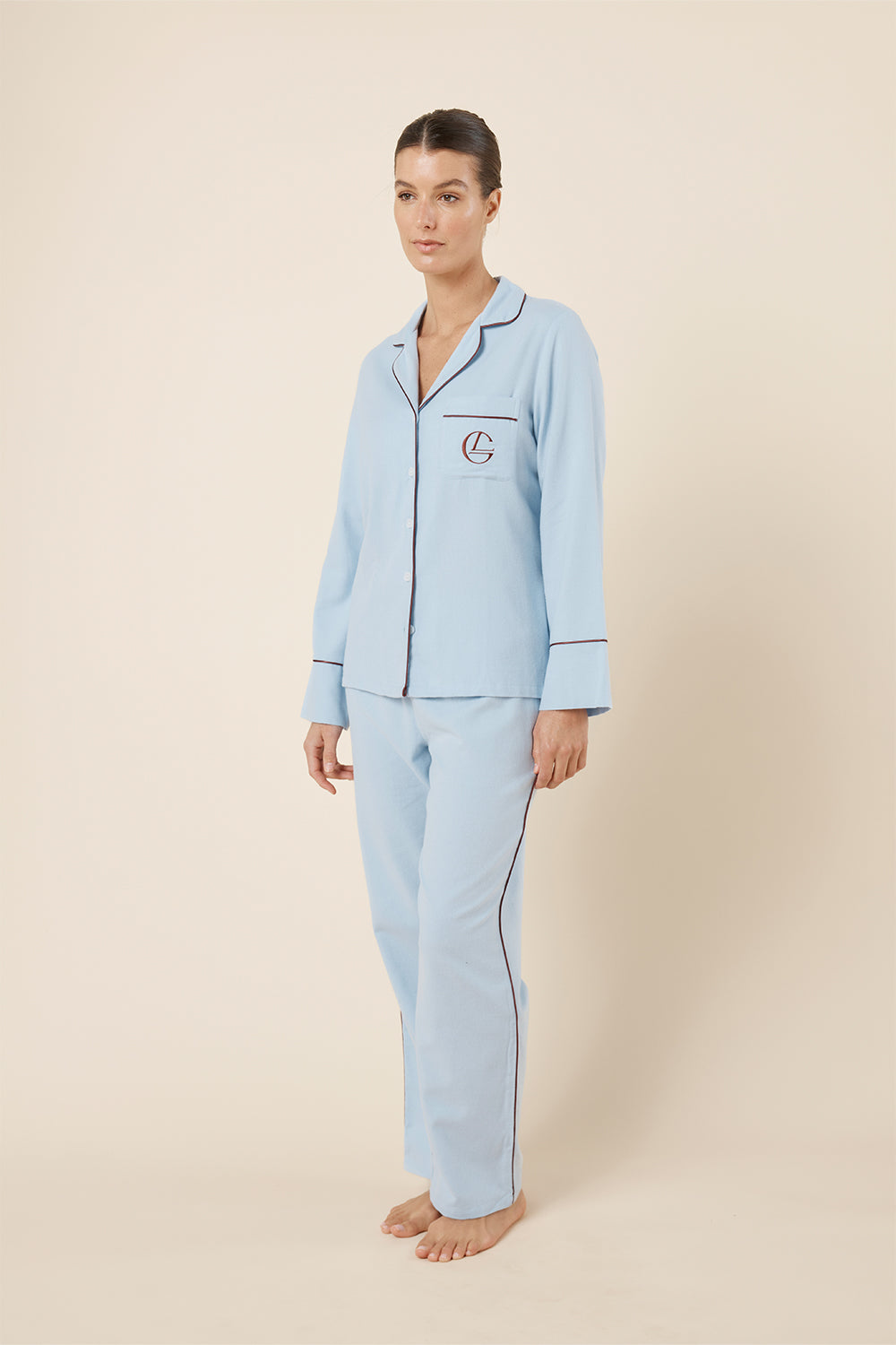 Gingerlilly Isabella Brushed Cotton PJ Set - Blue - Front